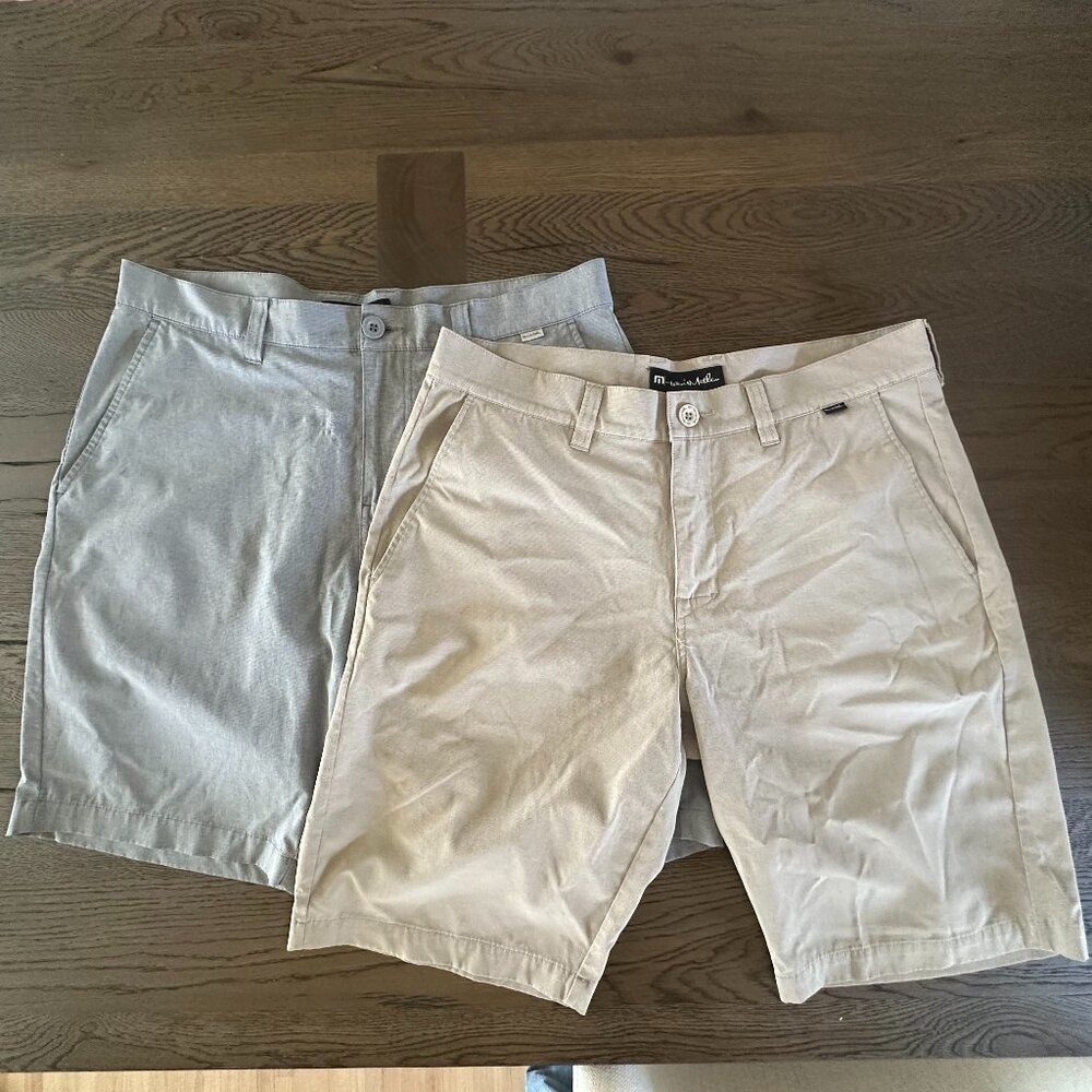 Travis Mathew Golf Shorts Bundle (2) Gray & Khaki Performance Shorts - Size 33